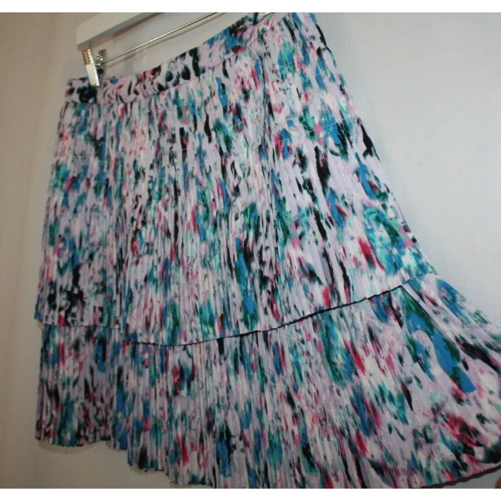 J.CREW Skirt Womens 4 Mulitcolor Tier Pleated Skater Mini Skirt Boho Fairy Paint